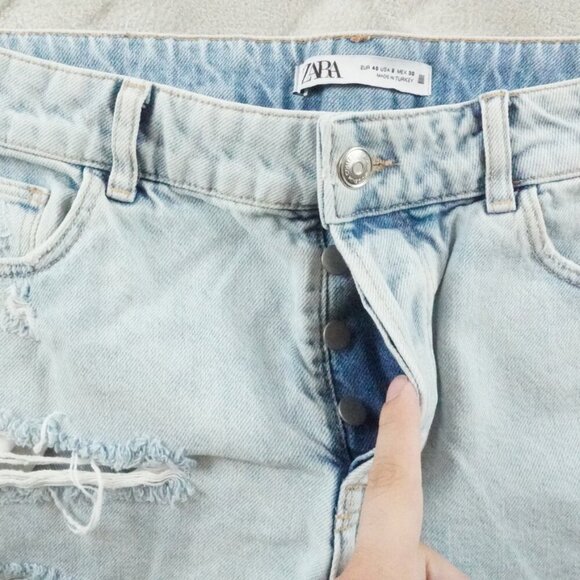 Zara Light Blue High Waist Denim Shorts - Picture 3 of 9